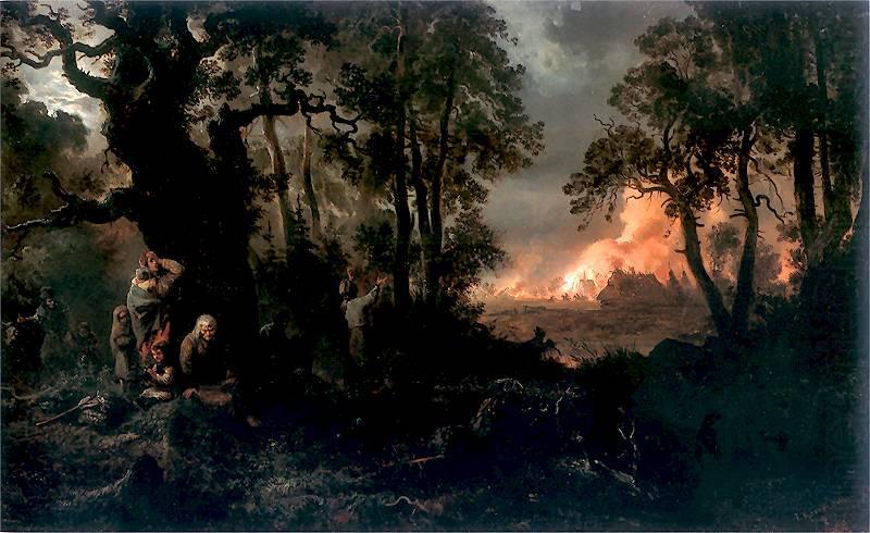 Fire of village., Franciszek Kostrzewski
